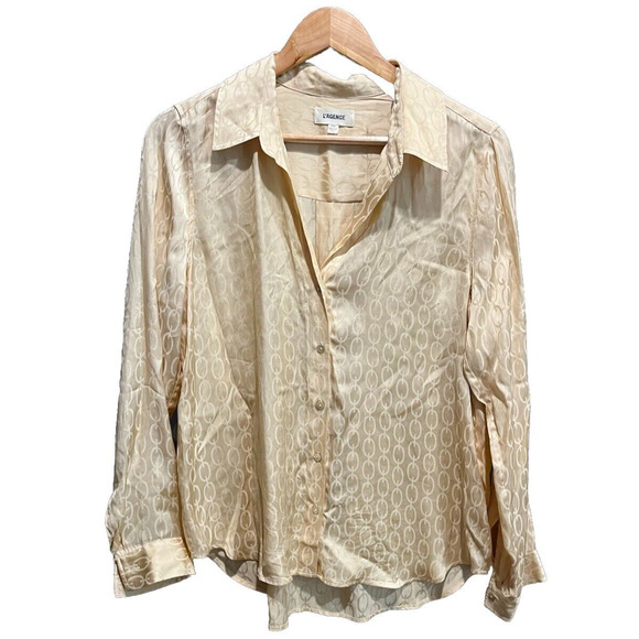 L'agence Light Gold Tonal Chain Holly Long Sleeve Women's Blouse Size Medium - Picture 1 of 6